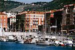 Fleet of boats dry-docked in a lake along the city, Nice, France