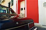 Side view of the trunk of a black car, Old San Juan, Puerto Rico