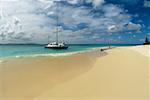 Side view of a boat along a beach Buck Island, St. Croix, Virgin Islands