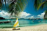 Sailboat on a beach, U.S. Virgin Islands