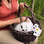 Woman Rabbit in Basket