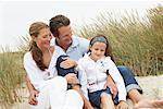 Portrait of Family Sitting on Beach