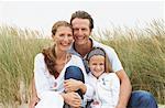 Portrait of Family Sitting on Beach