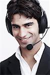 Portrait of a young man wearing a headset