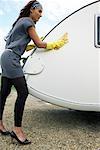 Woman Cleaning Trailer