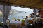 Restaurant mit Blick auf den Comer See, Italien