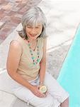 Woman sitting at Side of Pool