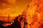 Close-up of rocks near a bay, Golden Gate Bridge, San Francisco California, USA