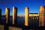 Colonnes en bois dans un rivière, Cape Cod, Massachusetts, USA