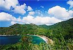 High angle view of a beach surrounded by hills, Caribbean