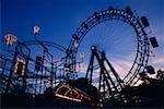 Silhouette of amusement park rides, Prater Park, Vienna, Austria