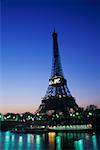 Tower lit up at night, Eiffel Tower, Paris, France