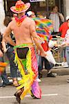 Rear view of a gay man at a gay parade