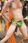 Gay man in costumes dancing at a gay parade