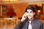 Close-up of a businessman talking on a mobile phone