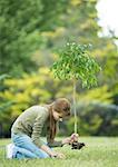 Girl planting sapling