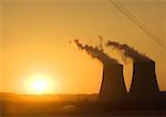 Nuclear cooling towers at sunset