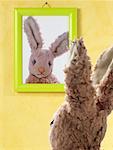 Peluche lapin lui-même en regardant dans le miroir