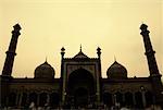 Façade d'une mosquée au crépuscule, Jama Masjid, New Delhi, Inde