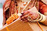 Mid section view of a bride holding a gift