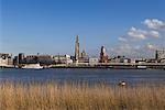 Overview of City and River, Schelde River, Antwerp, Belgium