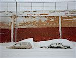 Snow Covered Cars Outside Cement Factory, Brooklyn, New York, USA