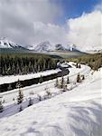 Railway Tracks by River, Alberta, Canada