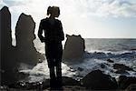 Woman Standing on Rocks at Humboldt Coast, California, USA