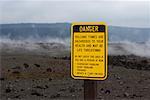 Warning Sign by Kilauea Volcano, Hawaii Volcanoes National Park, Hawaii, USA