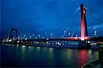 Suspension bridge across a river, Maas River, Rotterdam, Netherlands