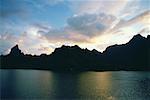 Silhouette of hills at the water front, Cooks Bay, Moorea, Society Islands, French Polynesia