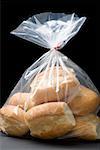 Close-up of bread buns in a plastic bag