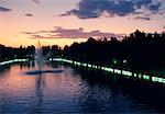 Fountain in a pond at dusk, Istanbul, Turkey