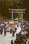 Group of people carrying a Mikoshi in a religious procession Toshu-Gu Shrine, Nikko, Tochigi Prefecture, Japan