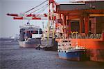 Boat docked at a harbor, Nanko Port Town Line, Osaka prefecture, Japan