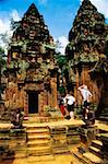 Tourists at a temple, Banteay Srei, Angkor, Siem Reap, Cambodia