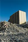 Low angle view of rubble in front of a building