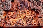Close-up of carvings on the wall, Banteay Srei, Angkor, Siem Reap, Cambodia