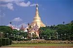 Park in front of a pagoda, Shwedagon Pagoda, Yangon, Myanmar