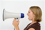 Woman using loudspeaker