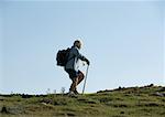 Hiker using walking stick