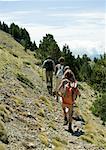 Hikers on mountainous landscape