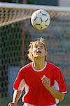 Boy heading Soccer ball