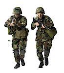 Portrait of two soldiers aiming their rifles