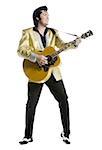 An Elvis impersonator playing the guitar