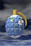 Close-up of the earth shaped as a hand grenade