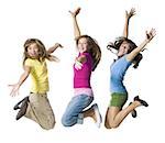 Three girls jumping