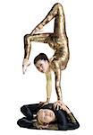 Female contortionist duo performing