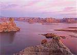 High angle view of  a lake and the surrounding rock formations