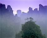 View of unique tree-covered mountain tops
